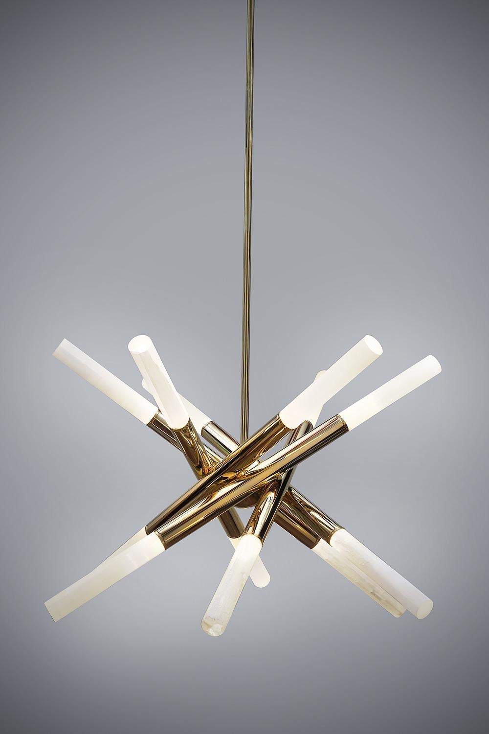 Our Burst Chandelier is an incredible statement piece of art. Handcrafted and fixed to a central sphere, twelve large polished rock crystal rods rotate to create a burst. An absolute show stopper in any setting.
Each light is limited in the number