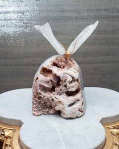 Rock Crystal Butterfly Sculpture on Pink and Grey Geode Base