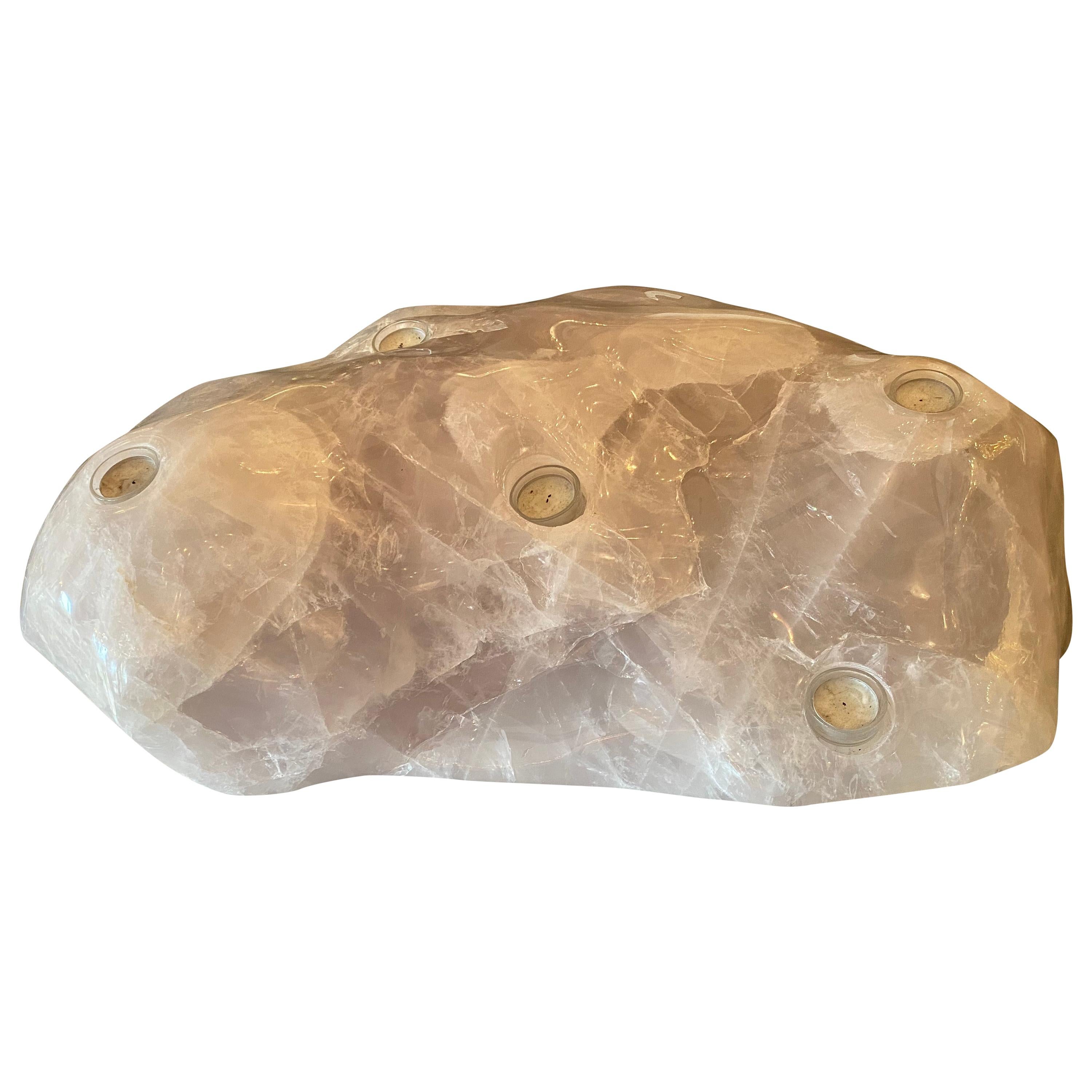 Rock Crystal Candleholder Lavender Stone For Sale