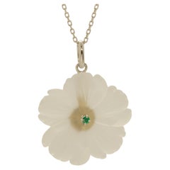 Rock Crystal Carved Flower Emerald 18 Karat Gold Drop Necklace Intini Jewels