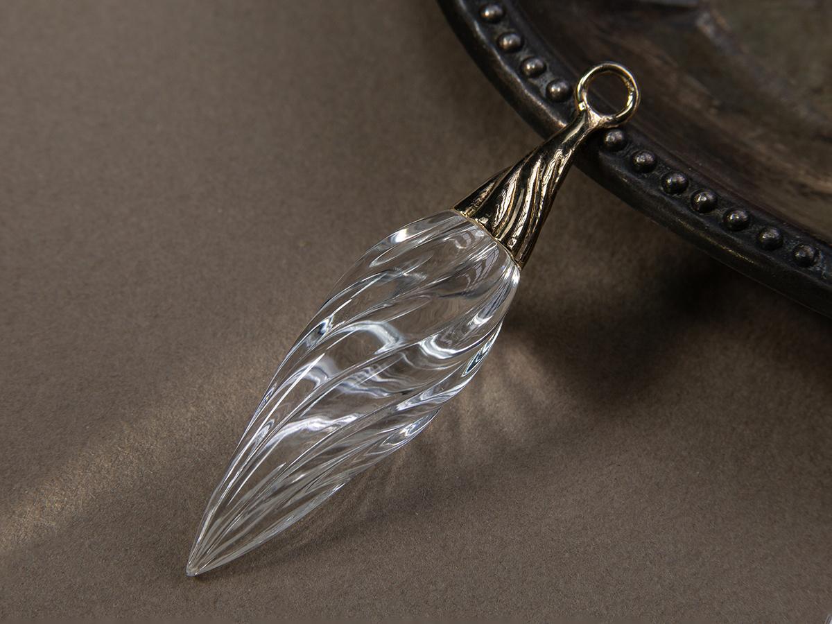 Rock Crystal Carving Gold Pendant Art Nouveau Style Necklace im Angebot 2