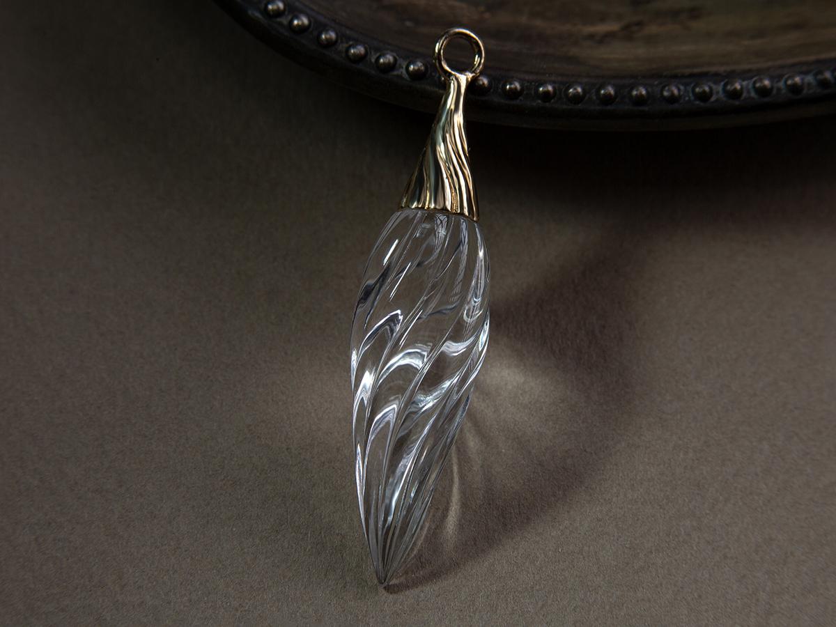 Women's or Men's Rock Crystal Carving Gold Pendant Art Nouveau Style Necklace For Sale
