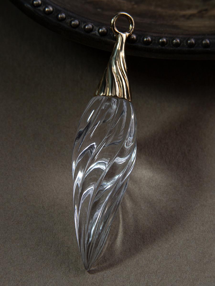 Rock Crystal Carving Gold Pendant Art Nouveau Style Necklace im Angebot 5