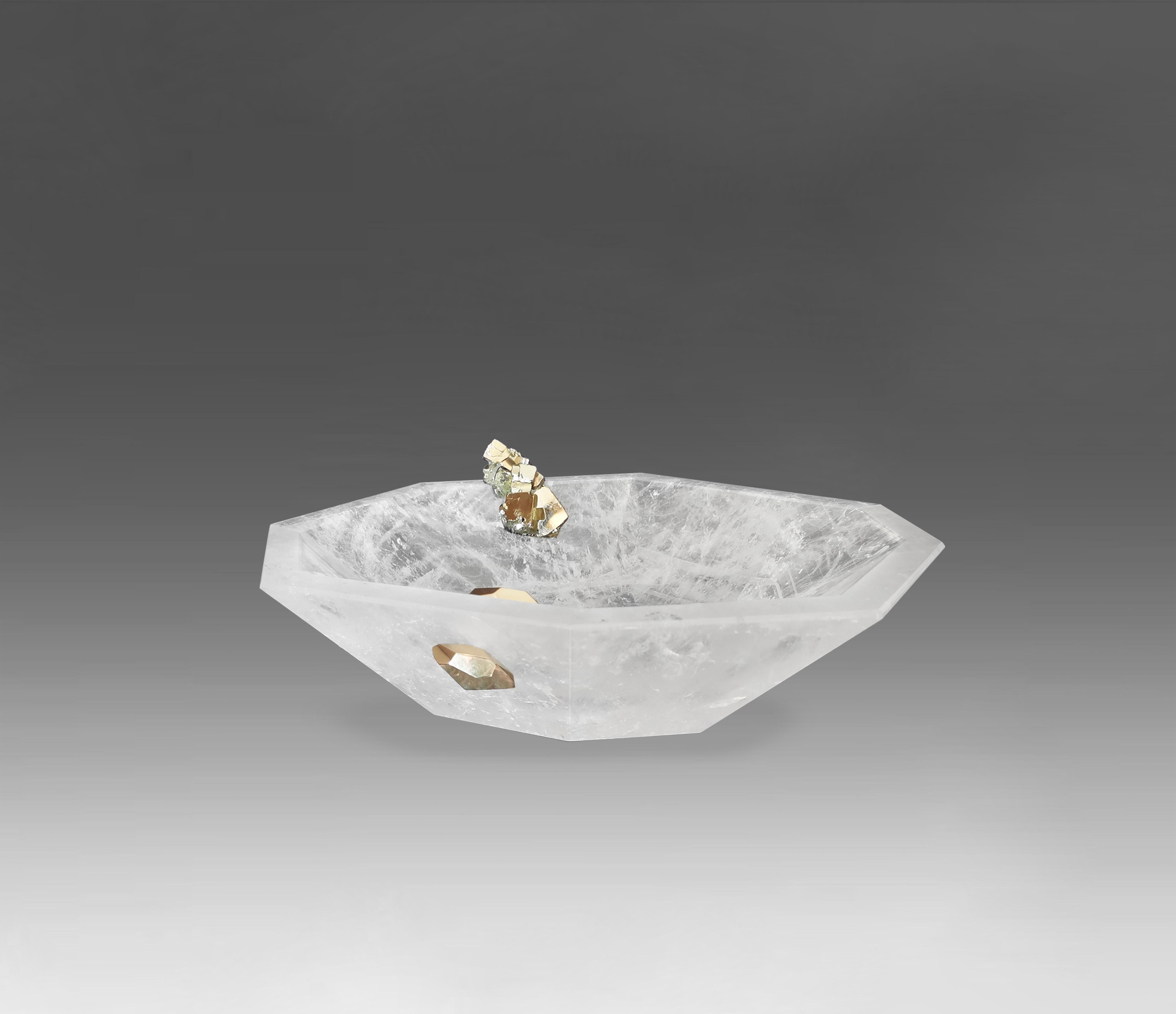 Carved diamond form rock crystal centerpiece with gemstone decoration. Created by Phoenix Gallery.