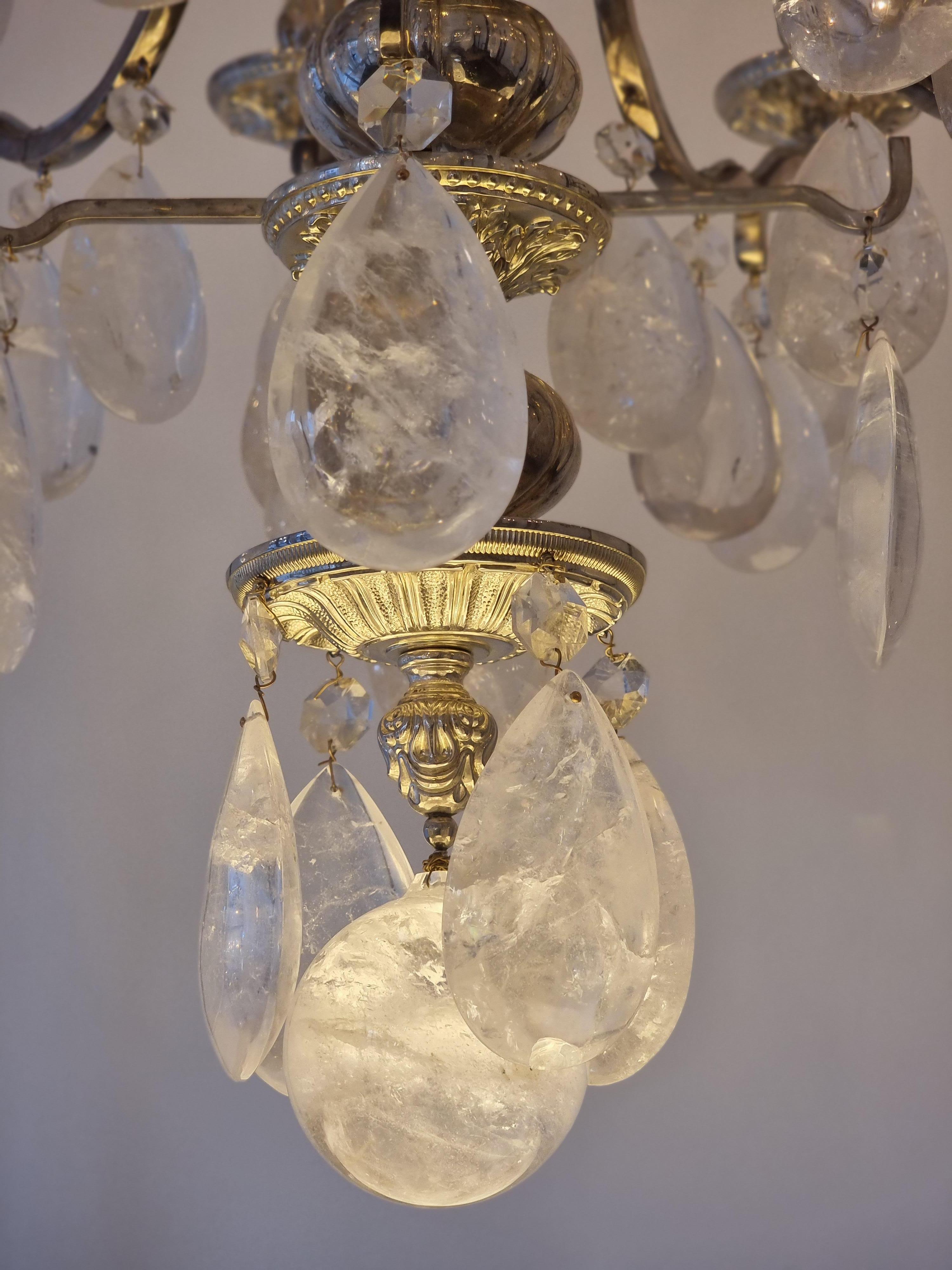 18th Century Rock Crystal Chaine Chandelier of 12 Lights in Bronze & with Silver Finish For Sale