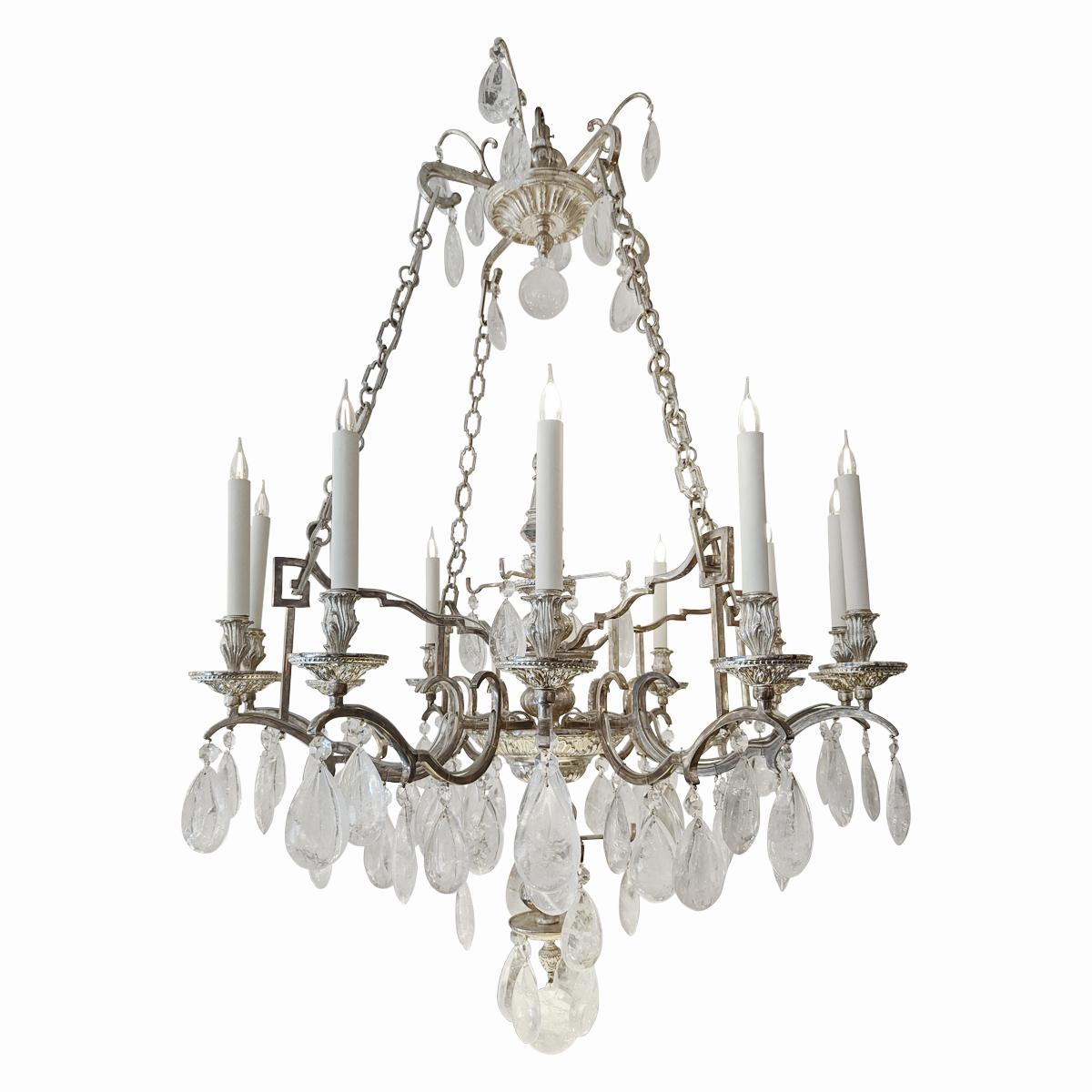 Rock Crystal Chaine Chandelier of 12 Lights in Bronze & with Silver Finish For Sale