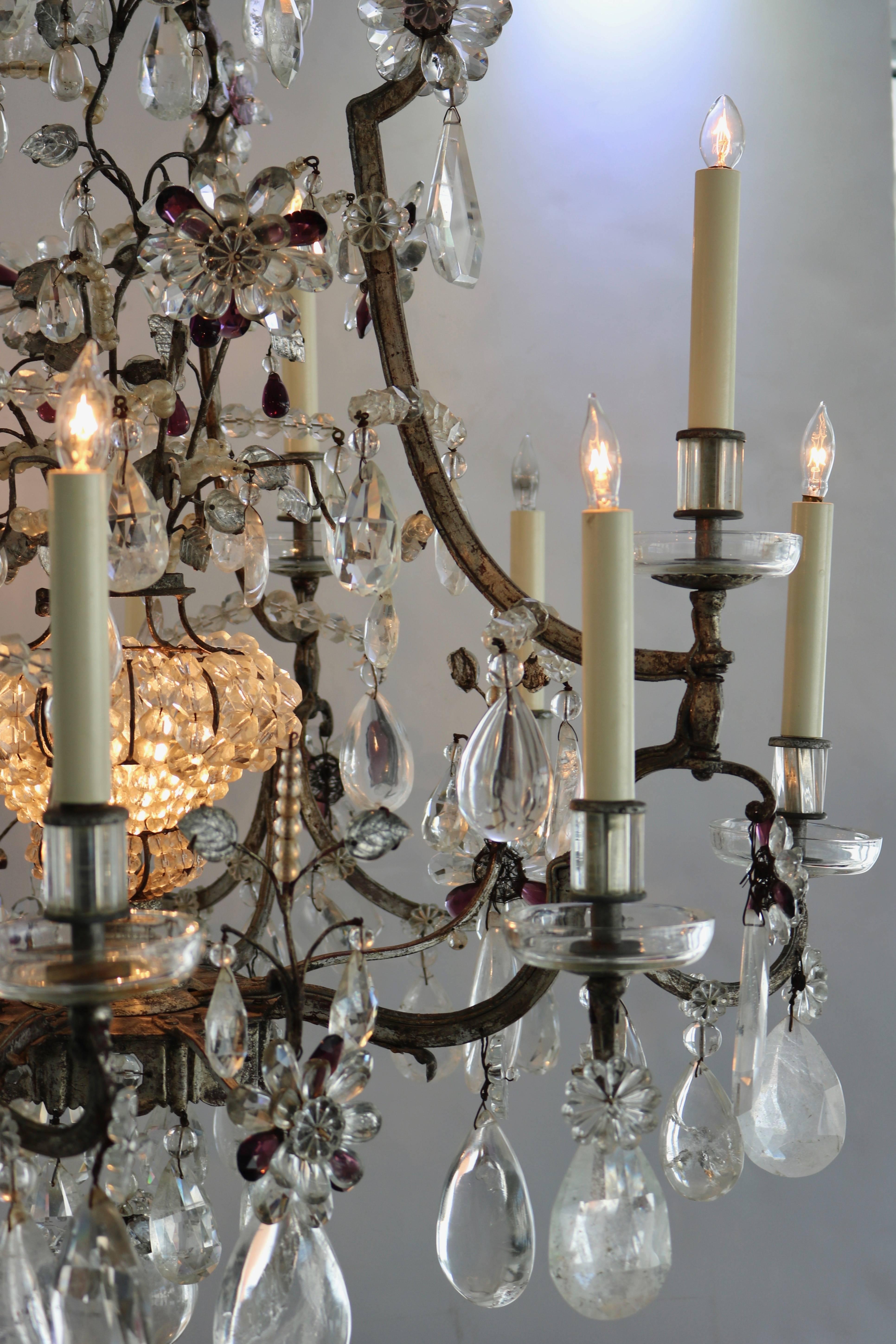 French Rock Crystal Chandelier by Maison Bagues For Sale