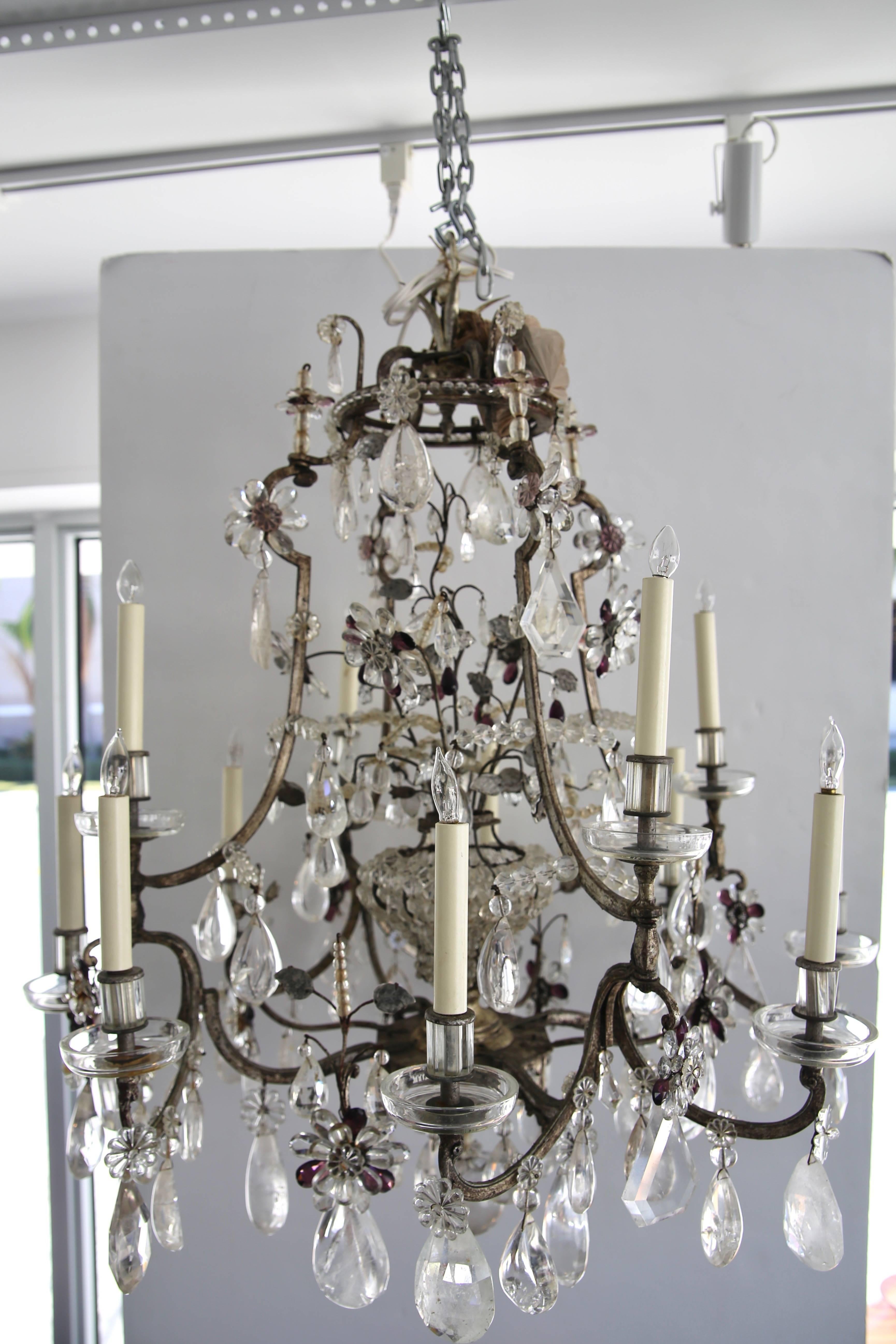 Rock Crystal Chandelier by Maison Bagues In Good Condition For Sale In West Palm Beach, FL