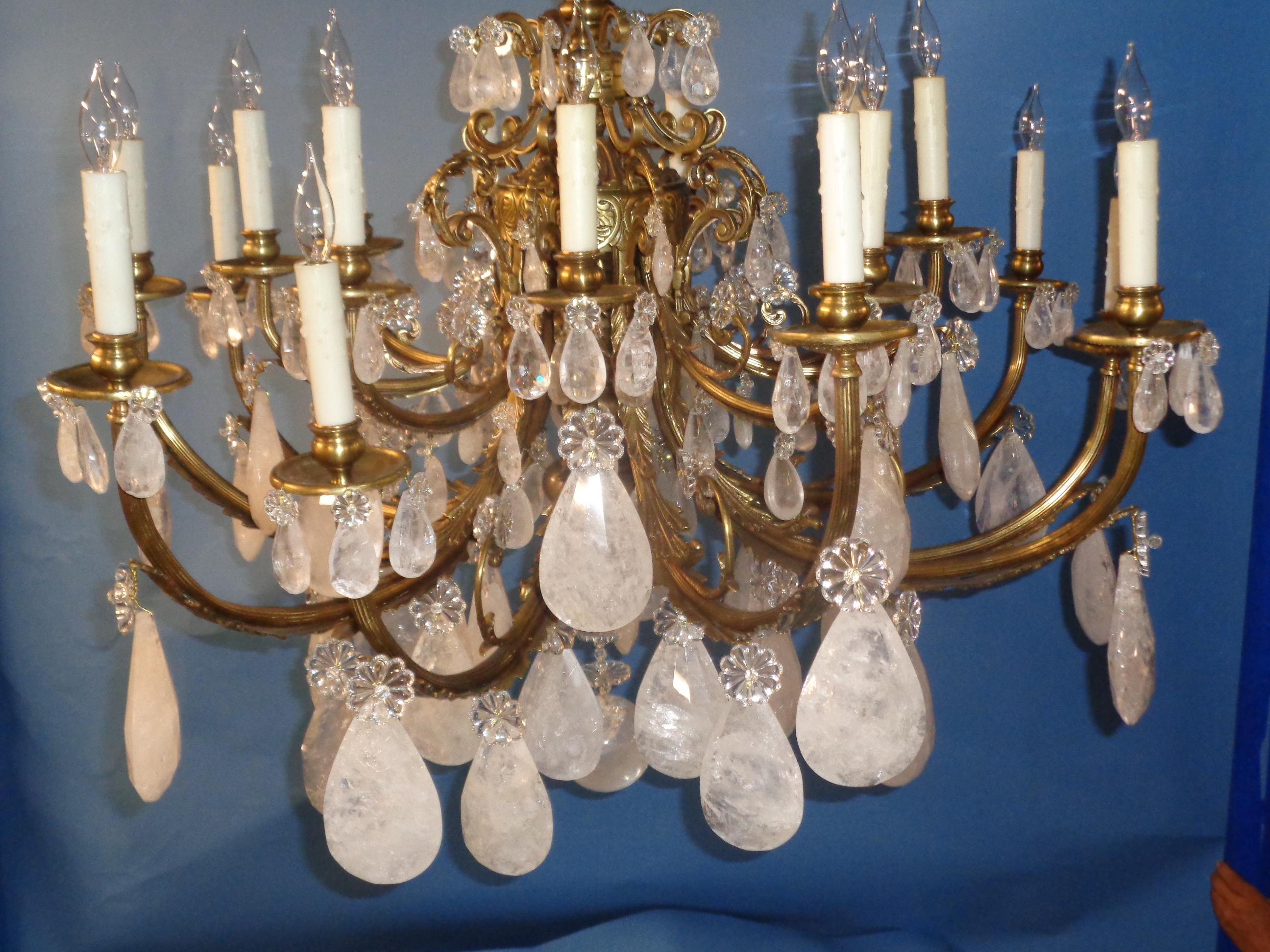 French Rock Crystal Chandelier in the Louis XV Style, circa 1910 For Sale