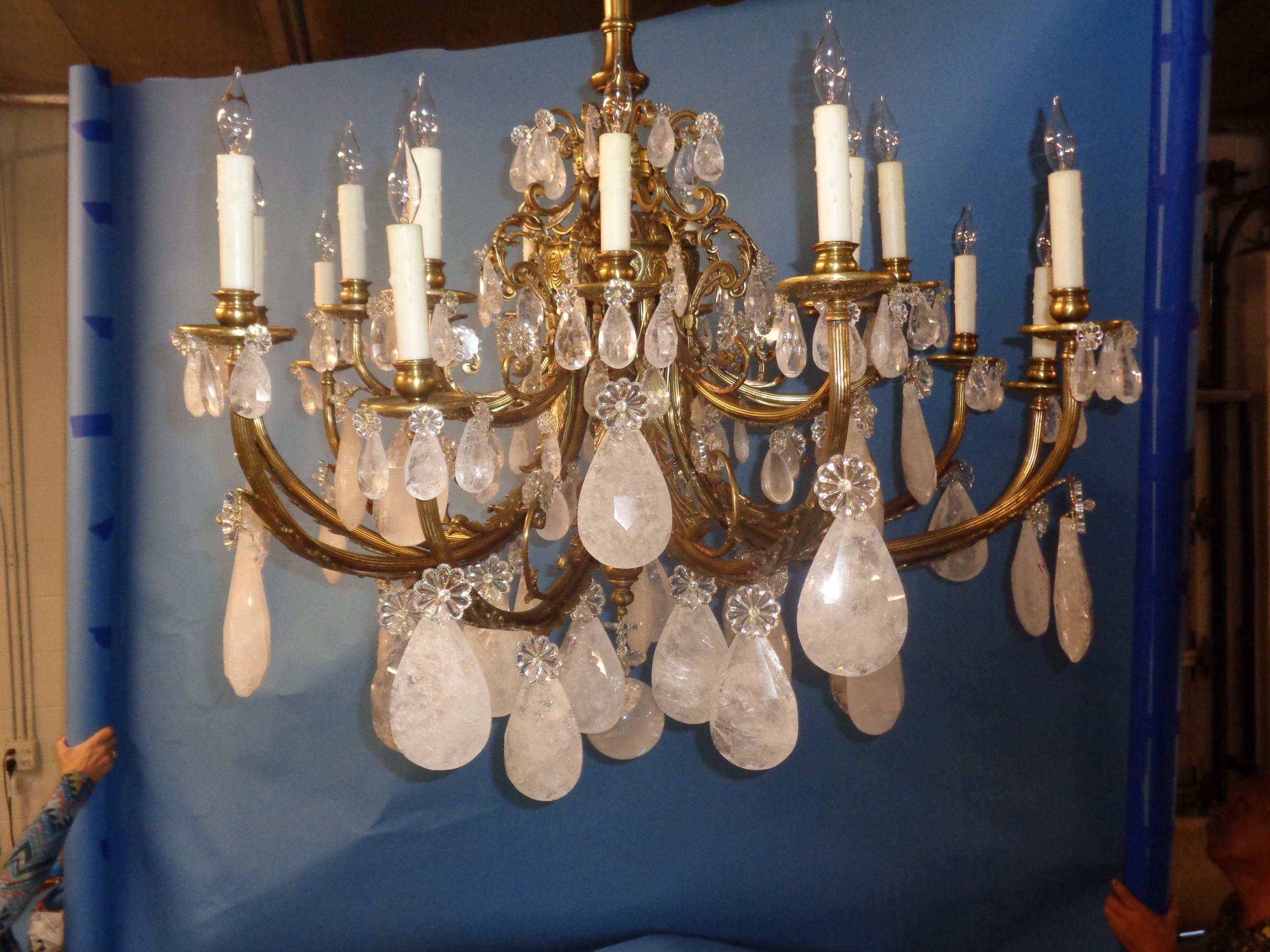 Patinated Rock Crystal Chandelier in the Louis XV Style, circa 1910 For Sale