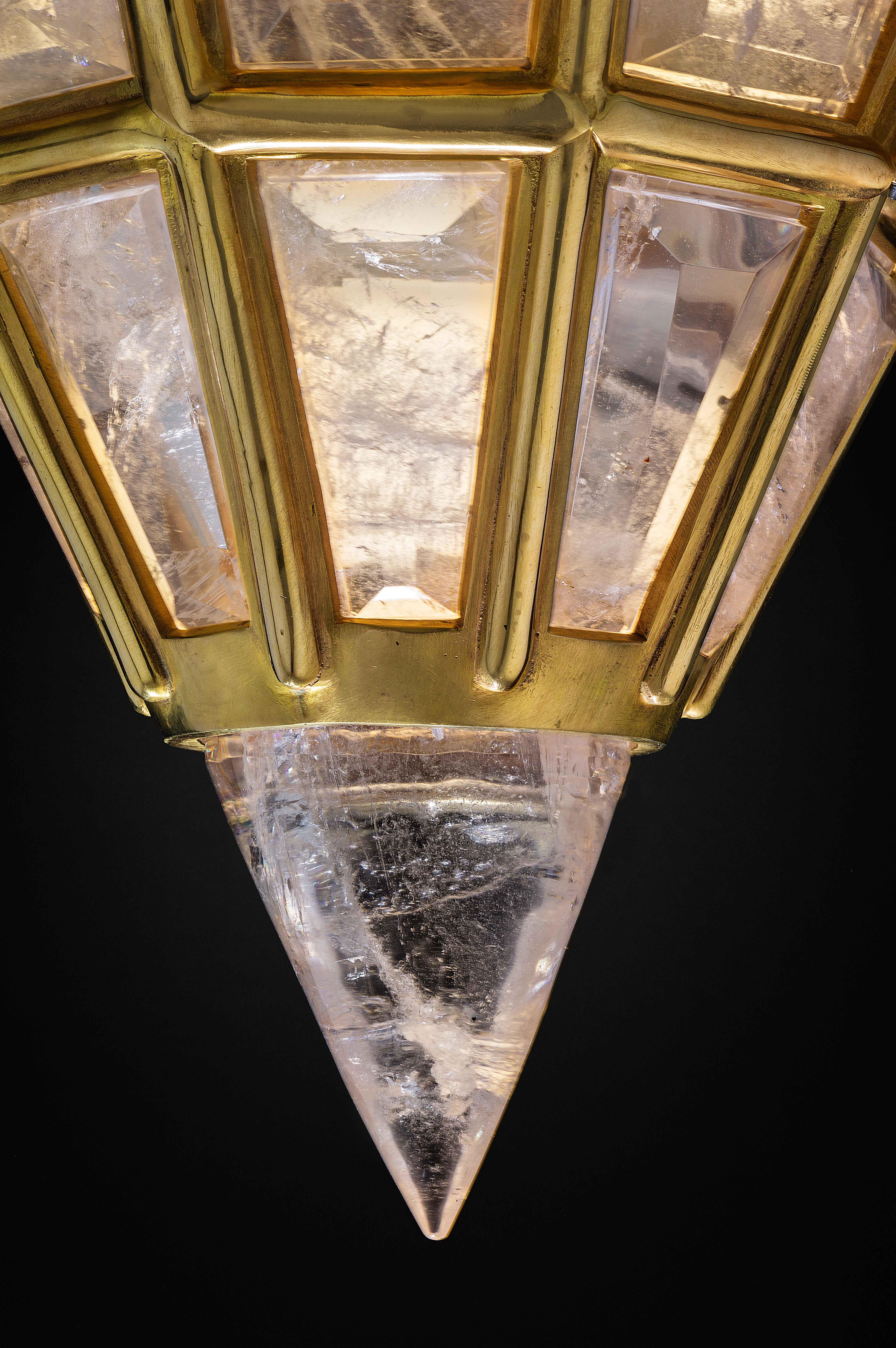 Carved Rock Crystal Chandelier, Moden Lantern Diamond Model by Alexandre Vossion For Sale