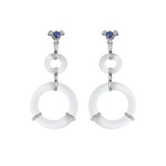 Rock Crystal Circles Blue Sapphire and Diamond Earrings