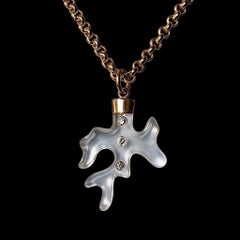 Rock Crystal Coral Pendant with Diamonds & 14k Gold