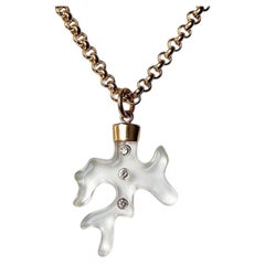 Rock Crystal Coral Pendant with Diamonds & 14k Gold