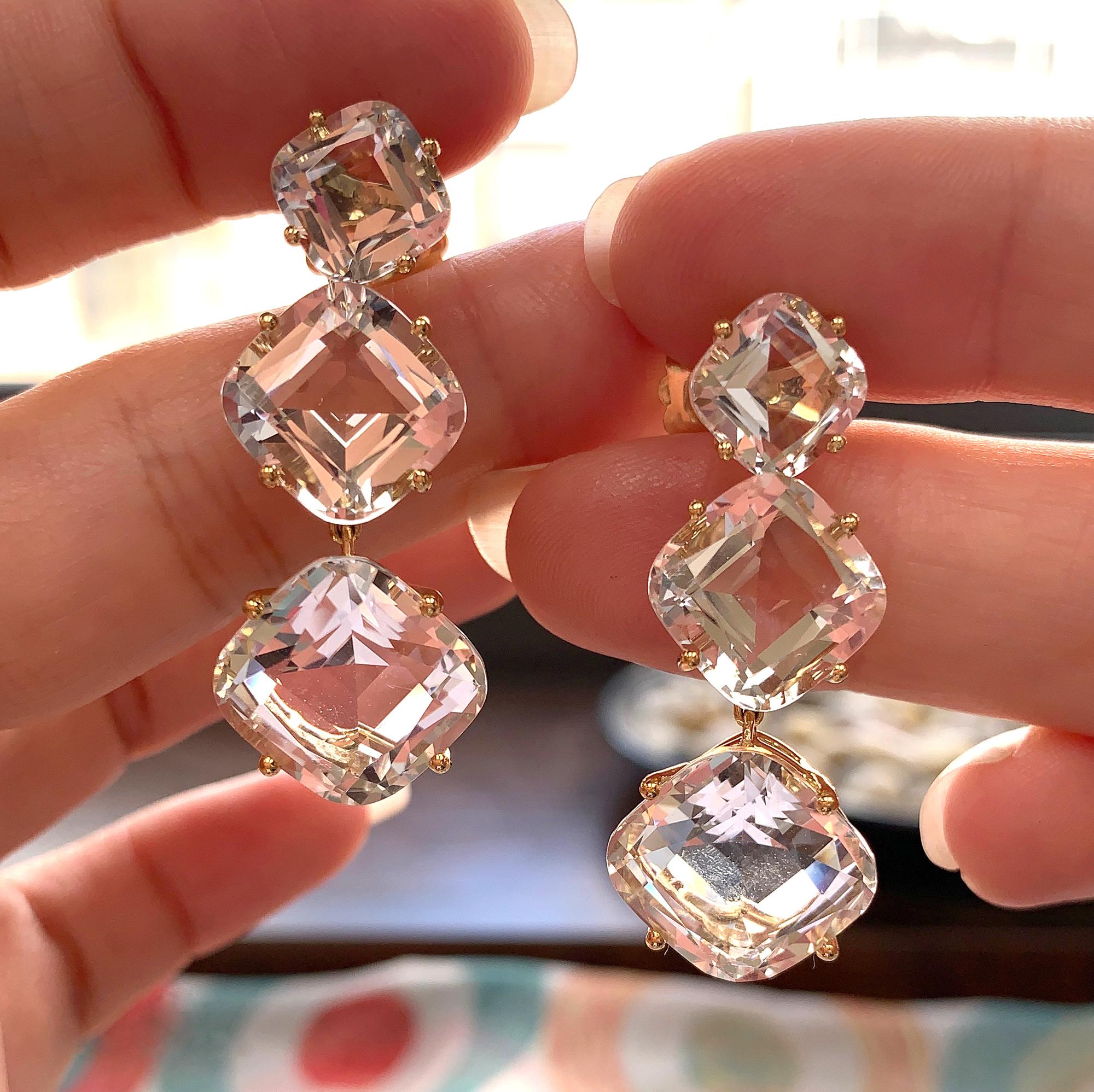 Goshwara Cushion Rock Crystal 3 Tier  Earrings In New Condition For Sale In New York, NY