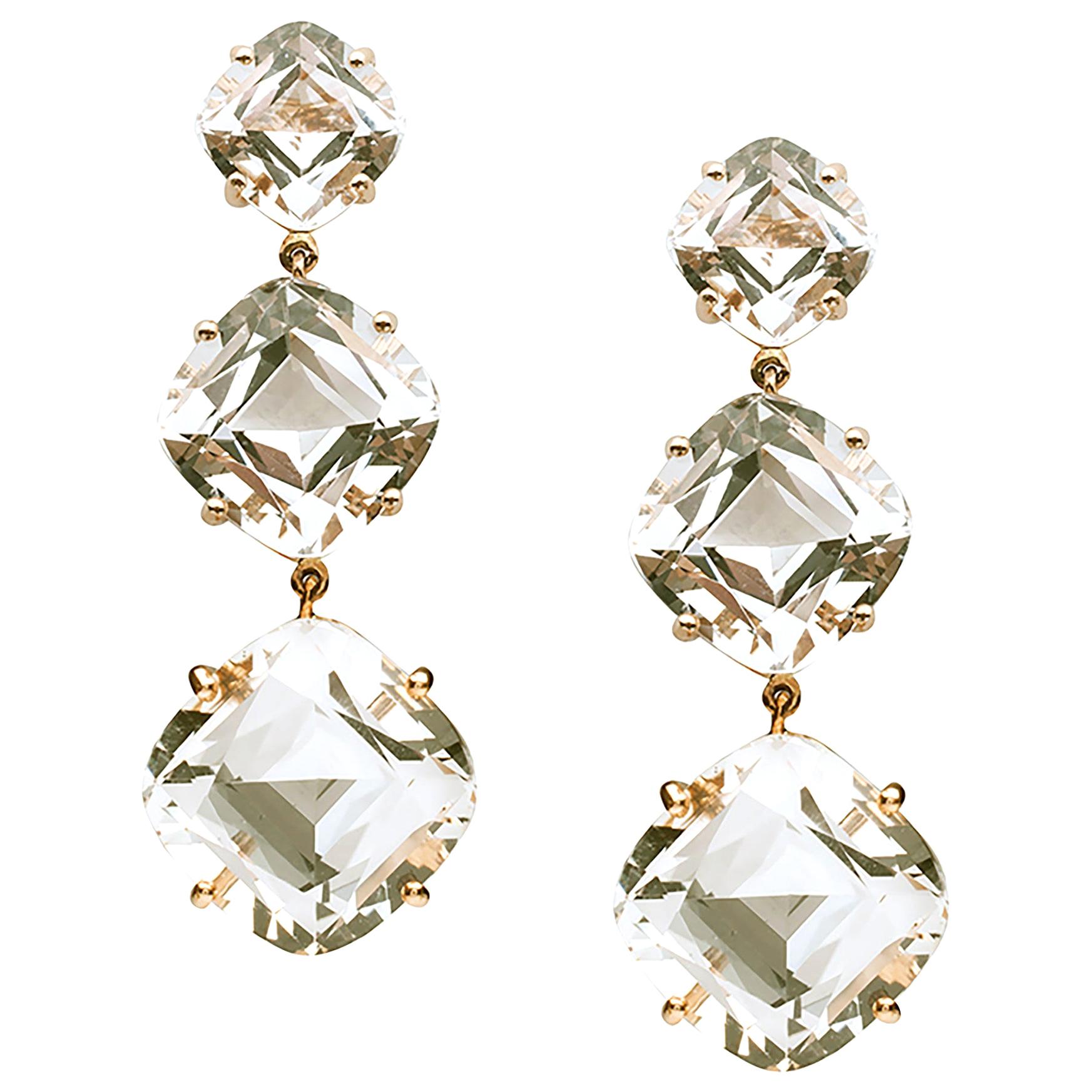 Goshwara Cushion Rock Crystal 3 Tier  Earrings
