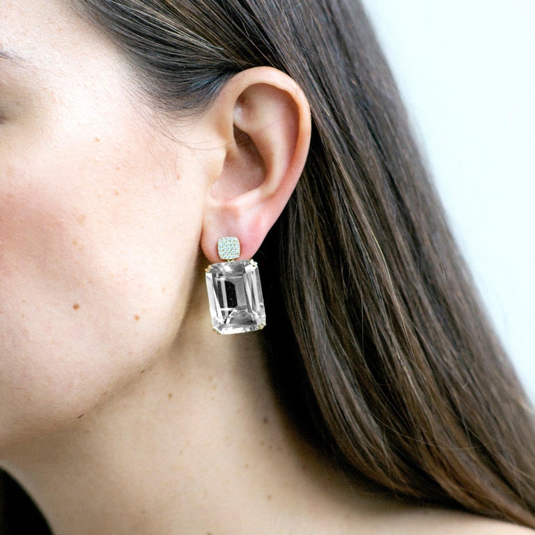 Goshwara The Gossip Collection Cushion Drop Earrings with Diamonds in Citrine