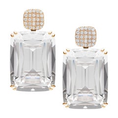 Goshwara Cushion Rock Crystal And Diamond Earrings