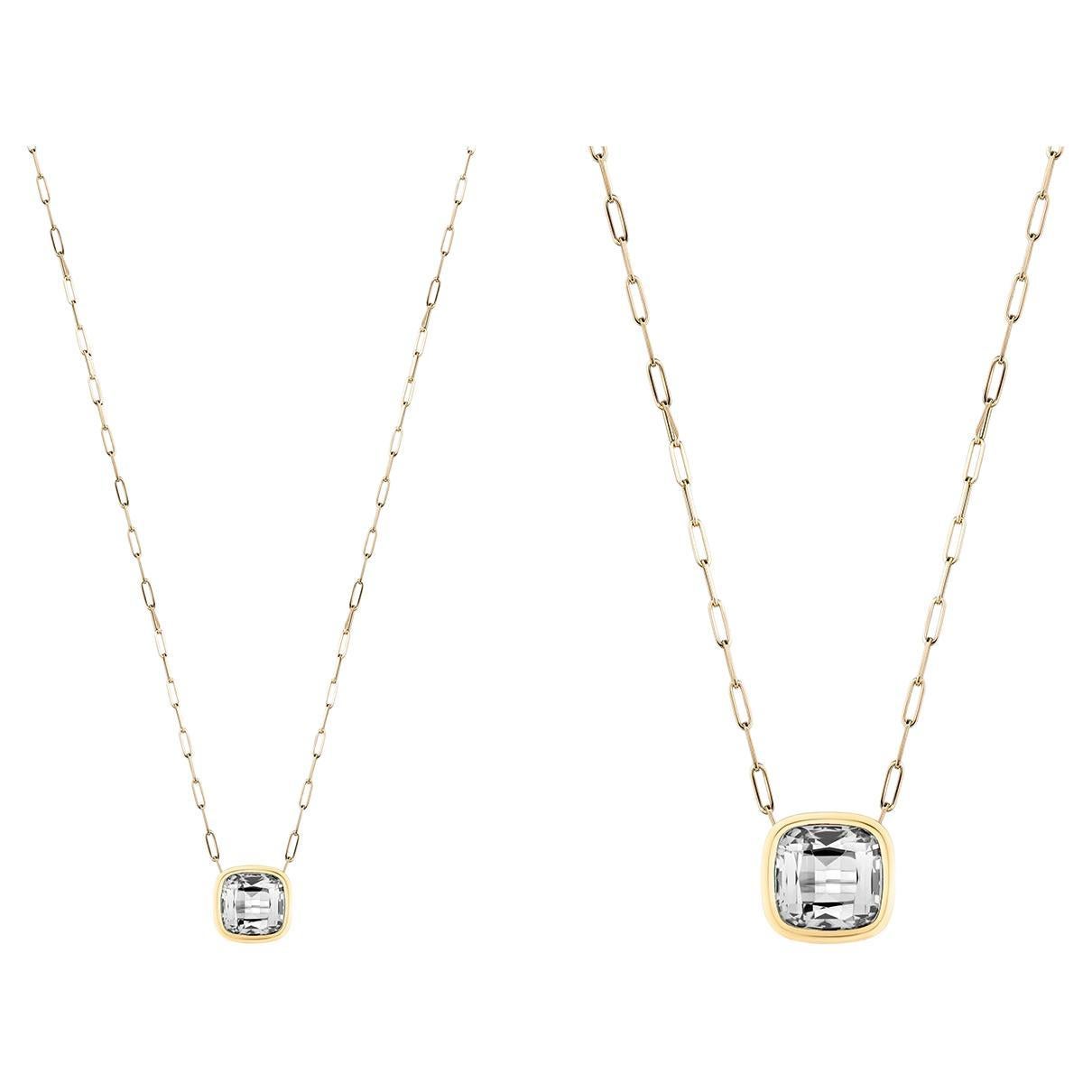 Rock Crystal Cushion Pendant in 18K Yellow Gold