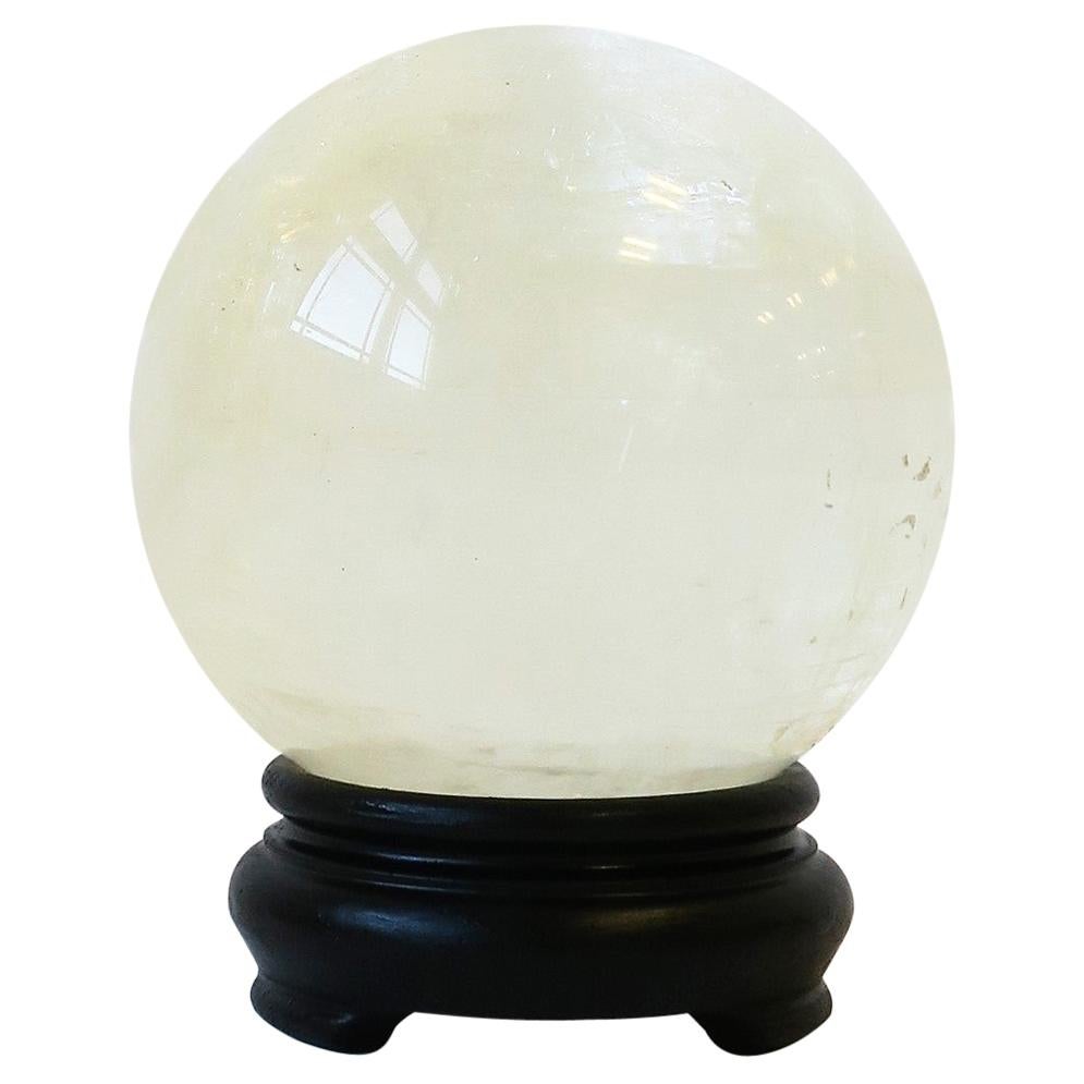 Rock Crystal Decorative Sphere with Black Base