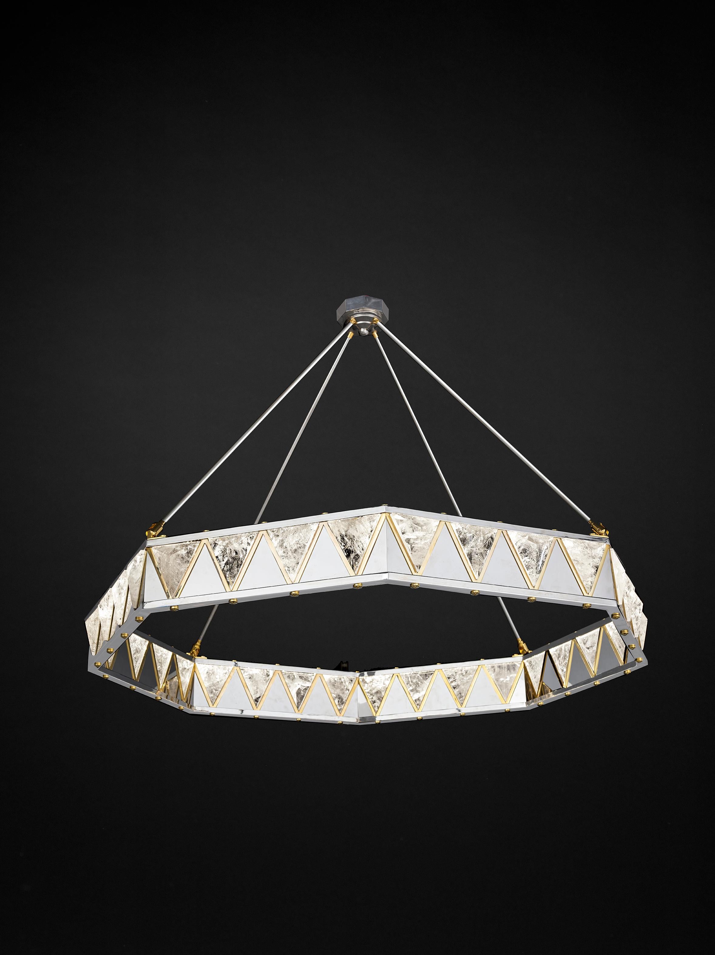 Rock crystal and 24 K gold-plated and nickel brass chandelier.
handmade in Paris.
 