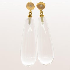 Rock Crystal Diamond 18 Karat Gold Tear Drop Dangle Modern Italian Chic Earrings