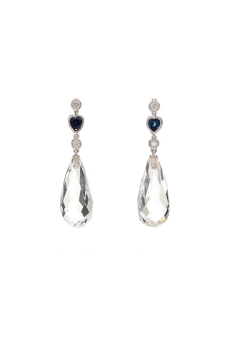 Contemporary Rock Crystal Diamond Sapphire White Gold Drop Earrings For Sale