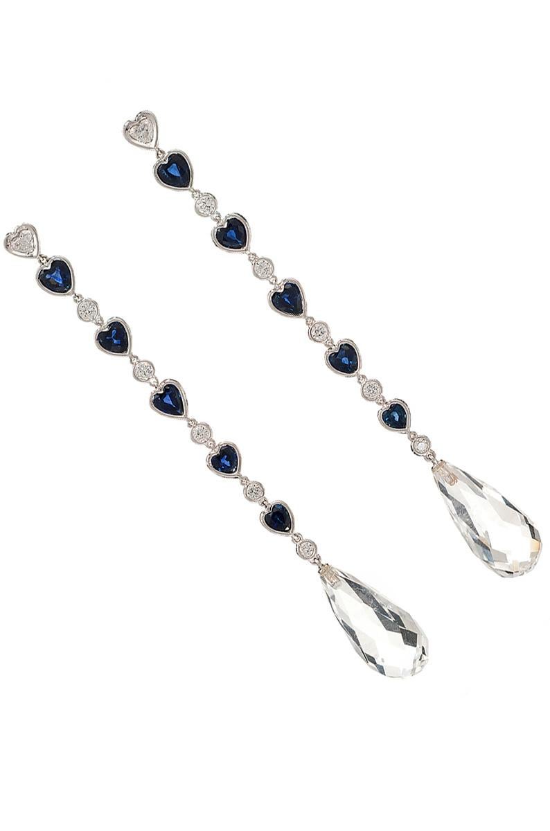 Rock Crystal Diamond Sapphire White Gold Drop Earrings In Excellent Condition For Sale In New York, NY