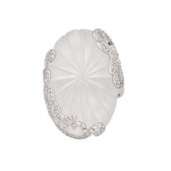 Bague papillon en cristal de roche et diamant Estate Jewelry cocktail en or blanc 14 carats