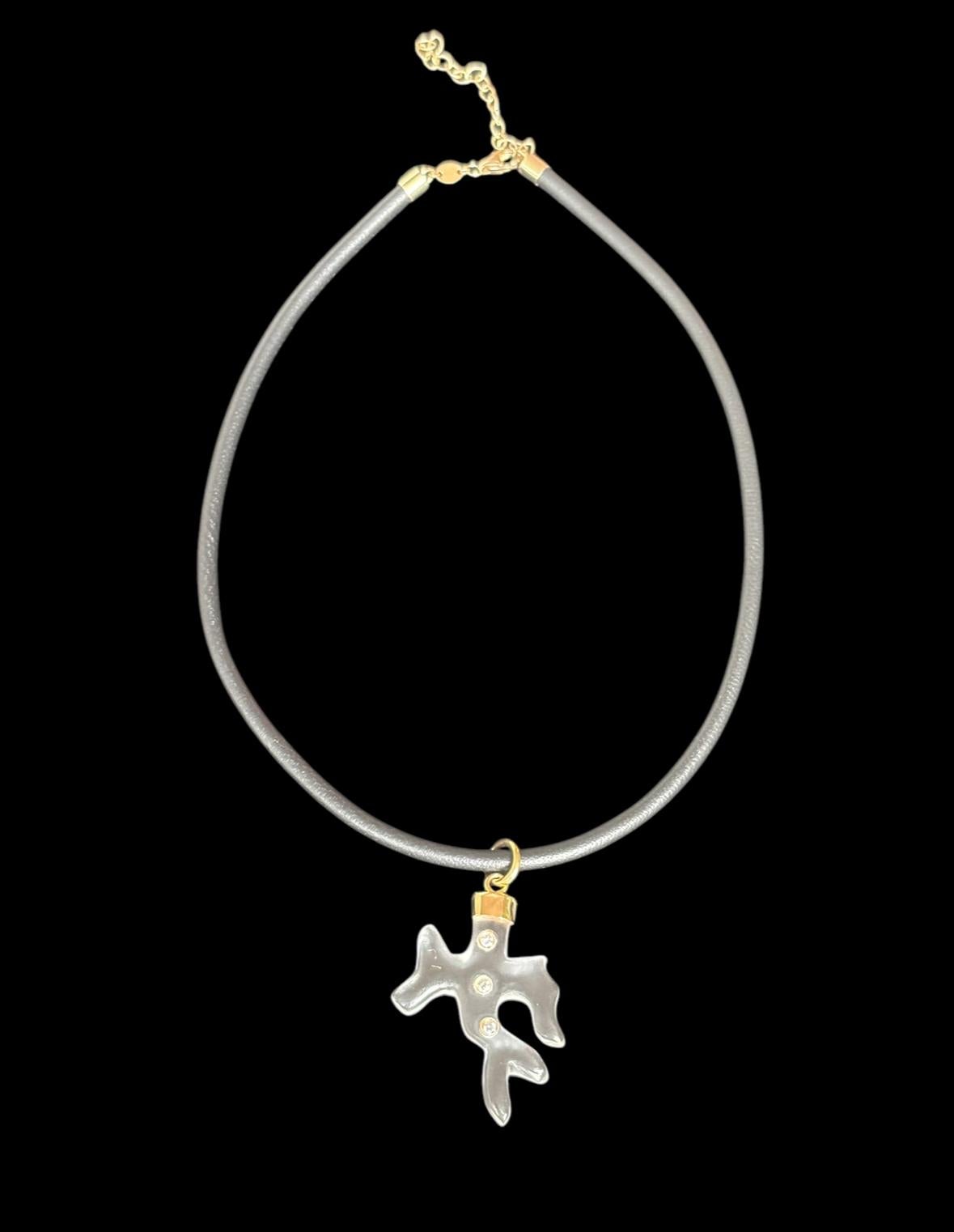 Large Rock Crystal & Diamond CORAL SHAPED Pedant with Custom 14k Gold Cap & Bail For Sale 10