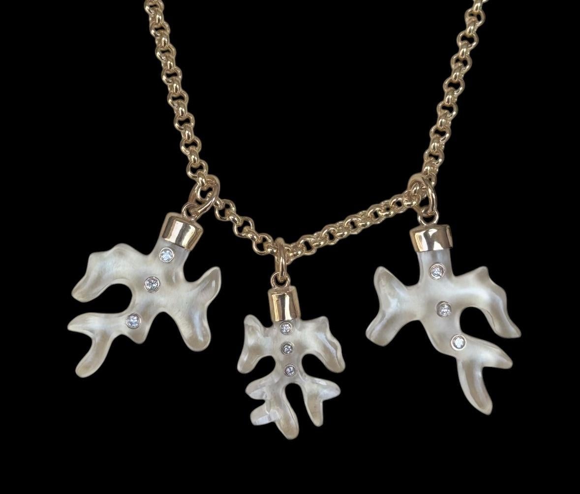 Large Rock Crystal & Diamond CORAL SHAPED Pedant with Custom 14k Gold Cap & Bail For Sale 4