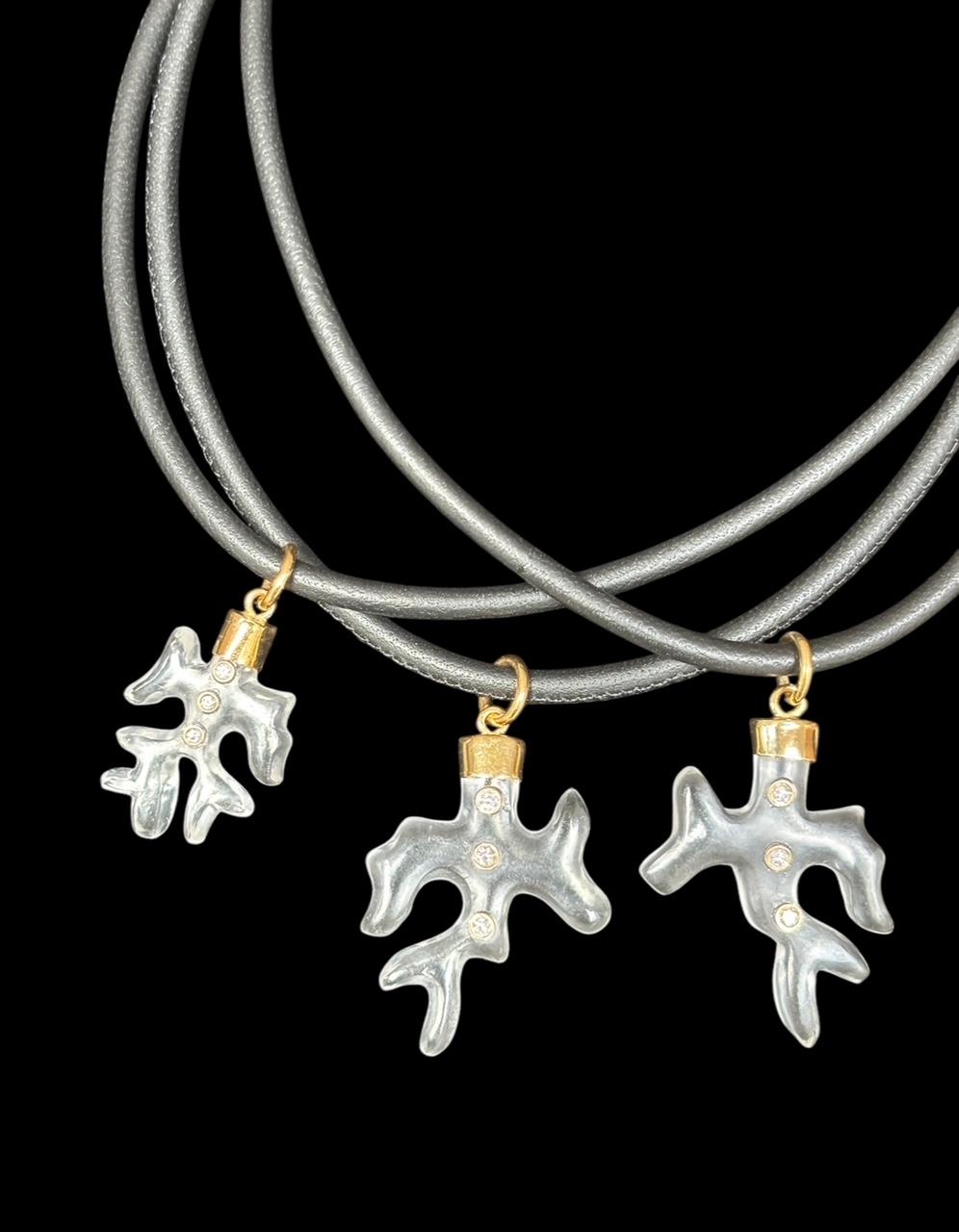 Large Rock Crystal & Diamond CORAL SHAPED Pedant with Custom 14k Gold Cap & Bail For Sale 6
