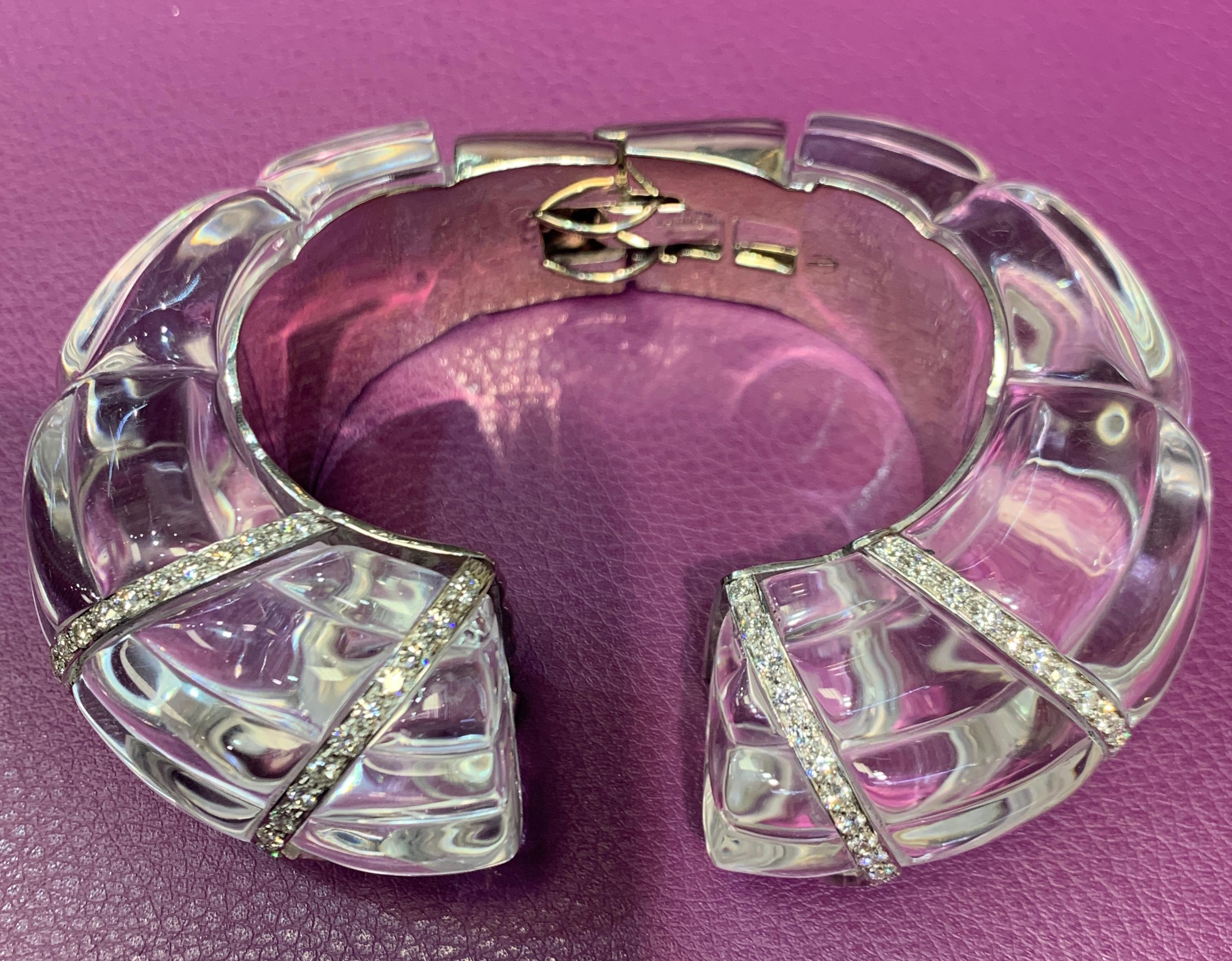 Rock Crystal and Diamond Cuff Bracelet In Excellent Condition For Sale In New York, NY