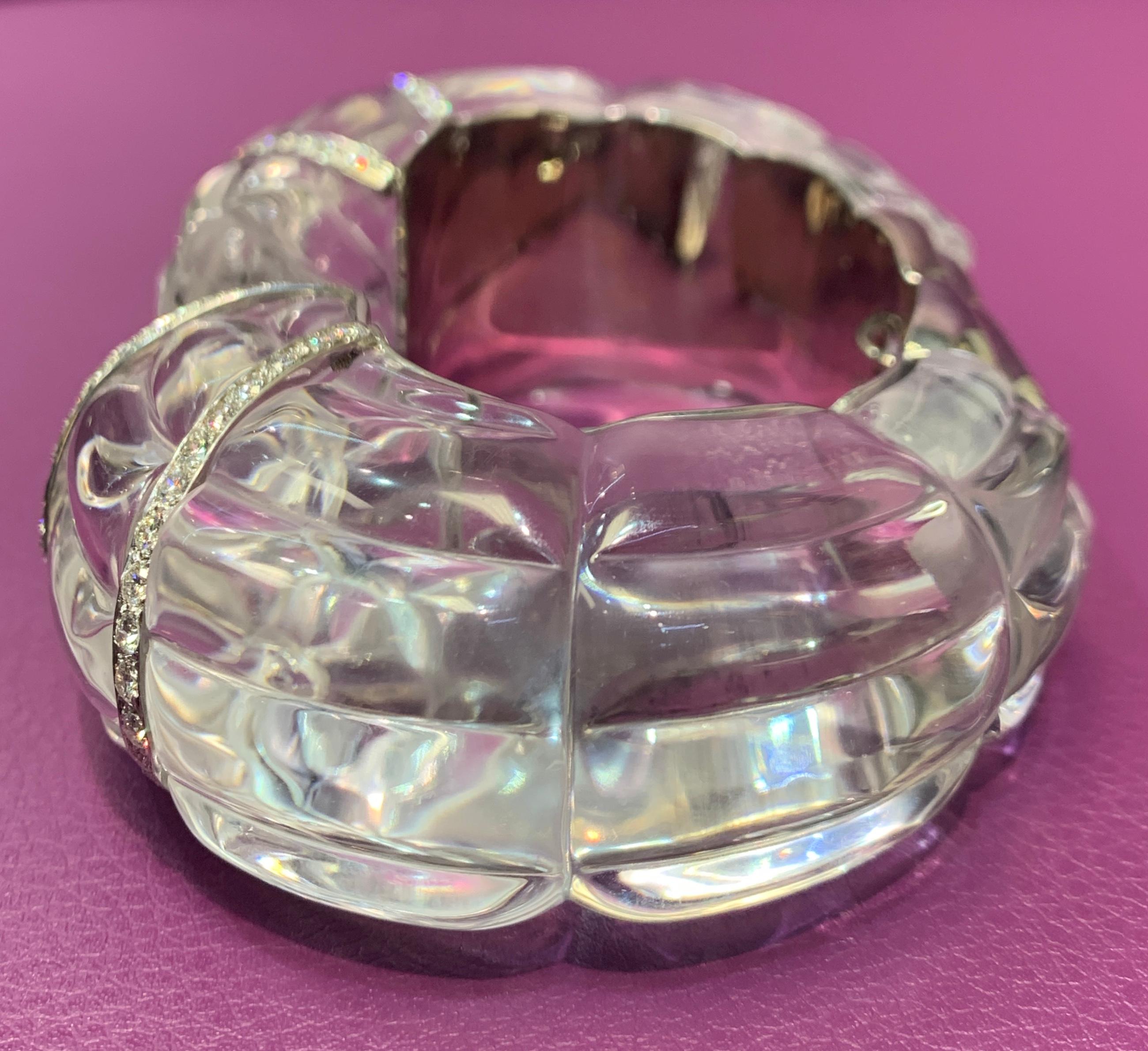 Women's or Men's Rock Crystal and Diamond Cuff Bracelet For Sale