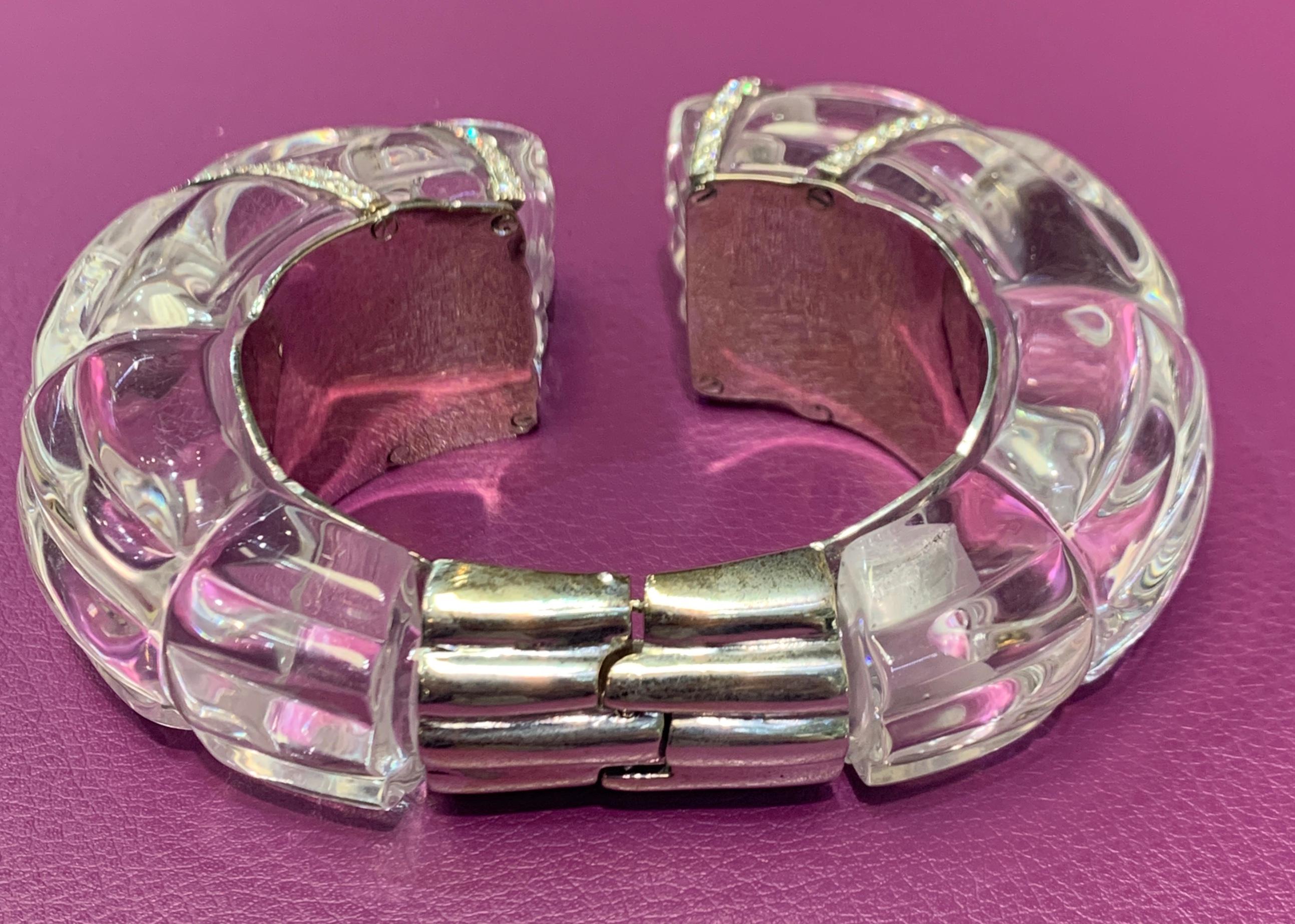 Rock Crystal and Diamond Cuff Bracelet For Sale 1