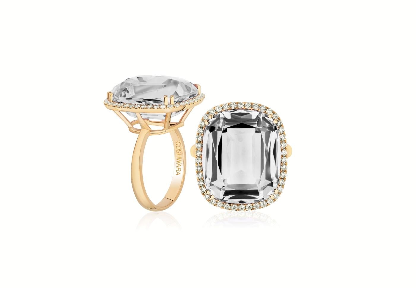En venta: Anillo de Cristal de Roca y Diamante talla cojín en Oro Amarillo de 18 K  5