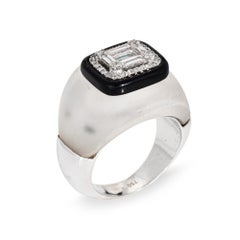 Rock Crystal Diamond Dome Ring Estate 18k White Gold Sz 6.5 Cocktail Jewelry