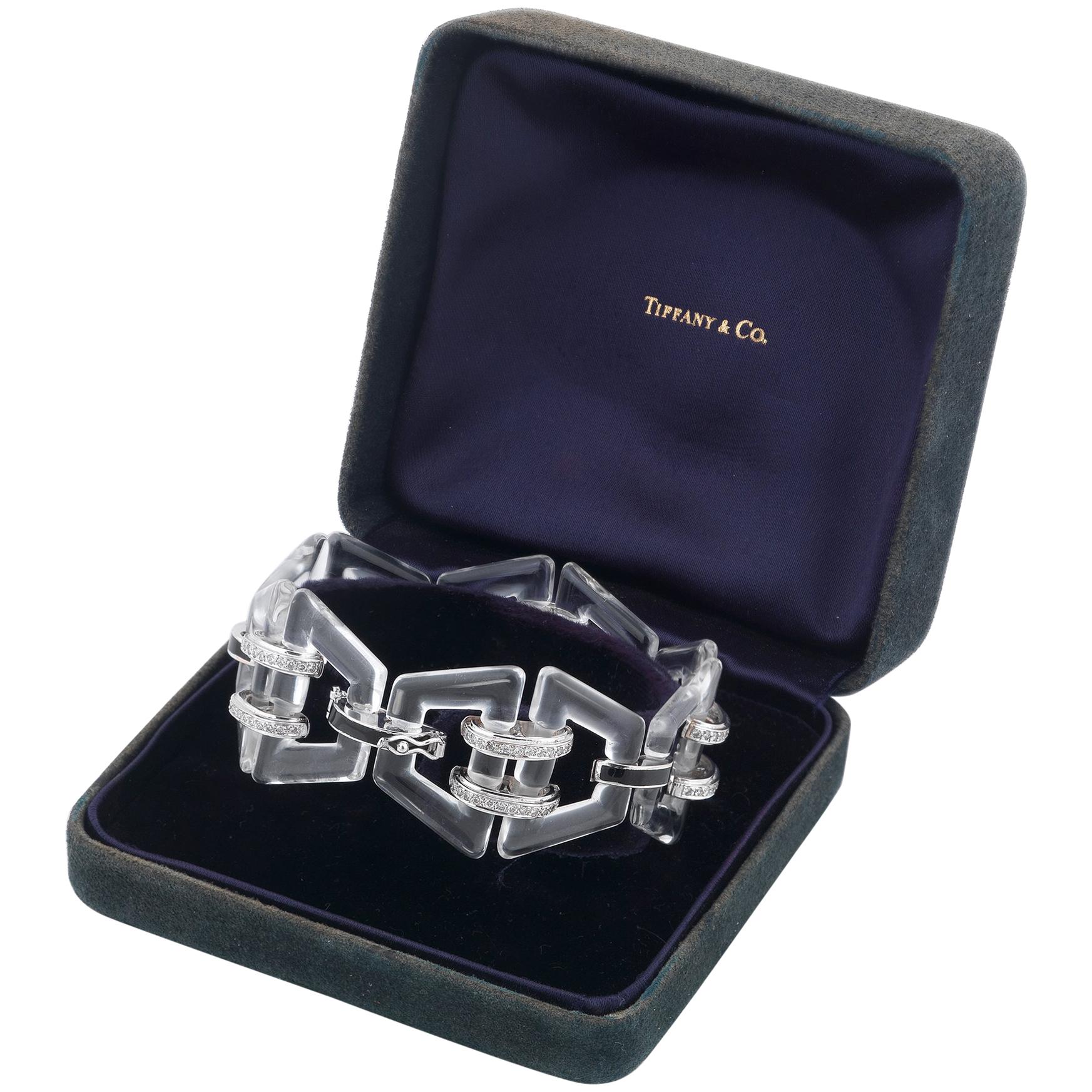 Rock Crystal Diamond Enamel White 18 Karat Gold Bracelet, Tiffany & Co.