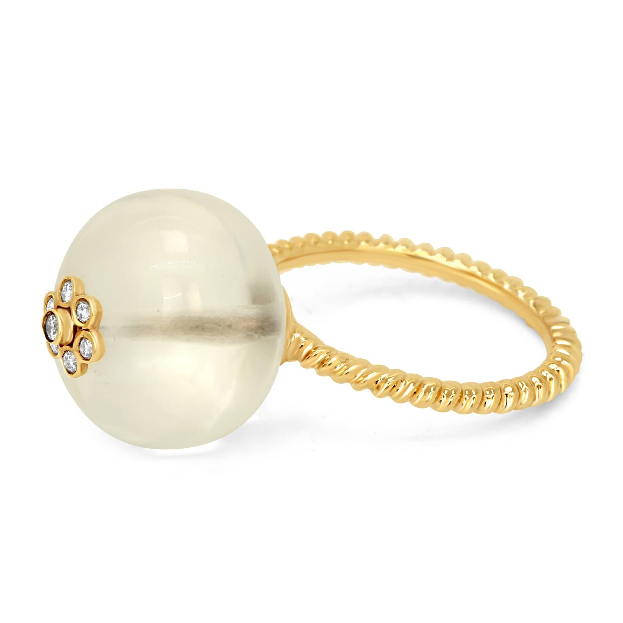 Contemporary Rock Crystal Diamond Gold Globe Ring