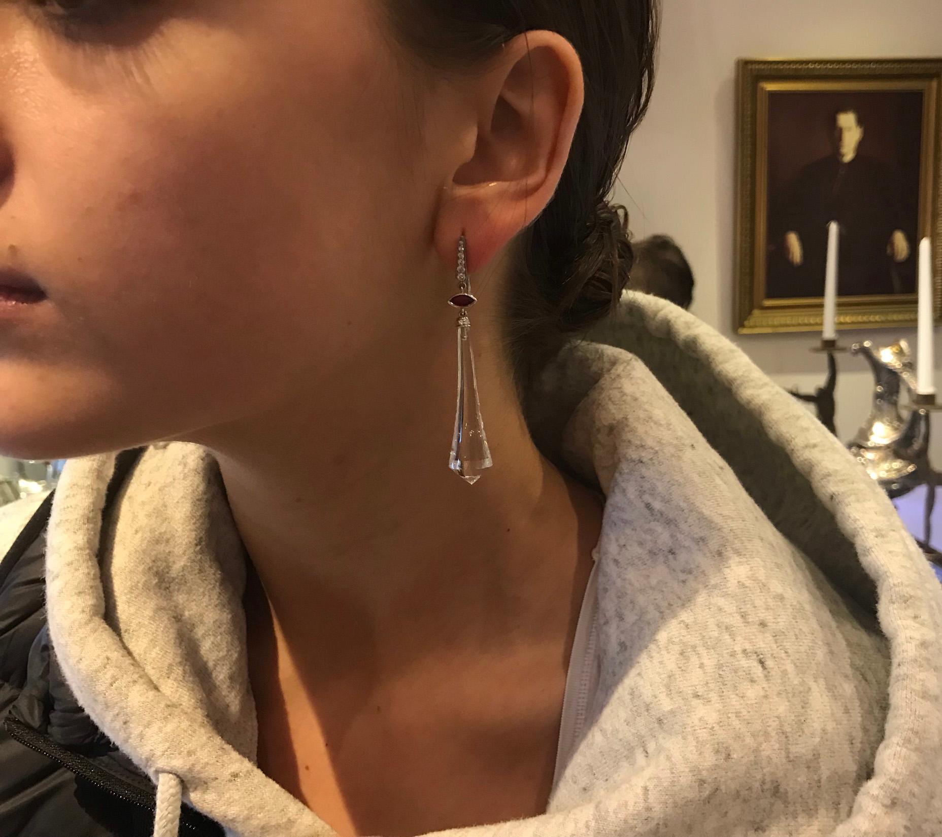 Women's Rock Crystal Diamond Ruby Drop Earrings