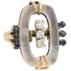 Rock Crystal Diamond Sapphire Cocktail Ring Vintage 14k Gold Estate Fine Jewelry