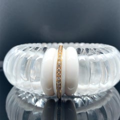 Rock Crystal, Diamond, Yellow Gold Scalloped Design Italian Cuff Bangle Bracelet