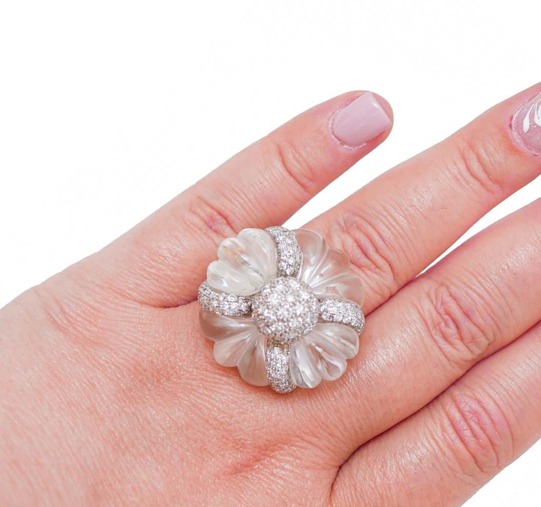 Anello in cristallo di rocca, diamanti, oro bianco e oro rosa 14 carati. In condizioni buone in vendita a Marcianise, Marcianise (CE)