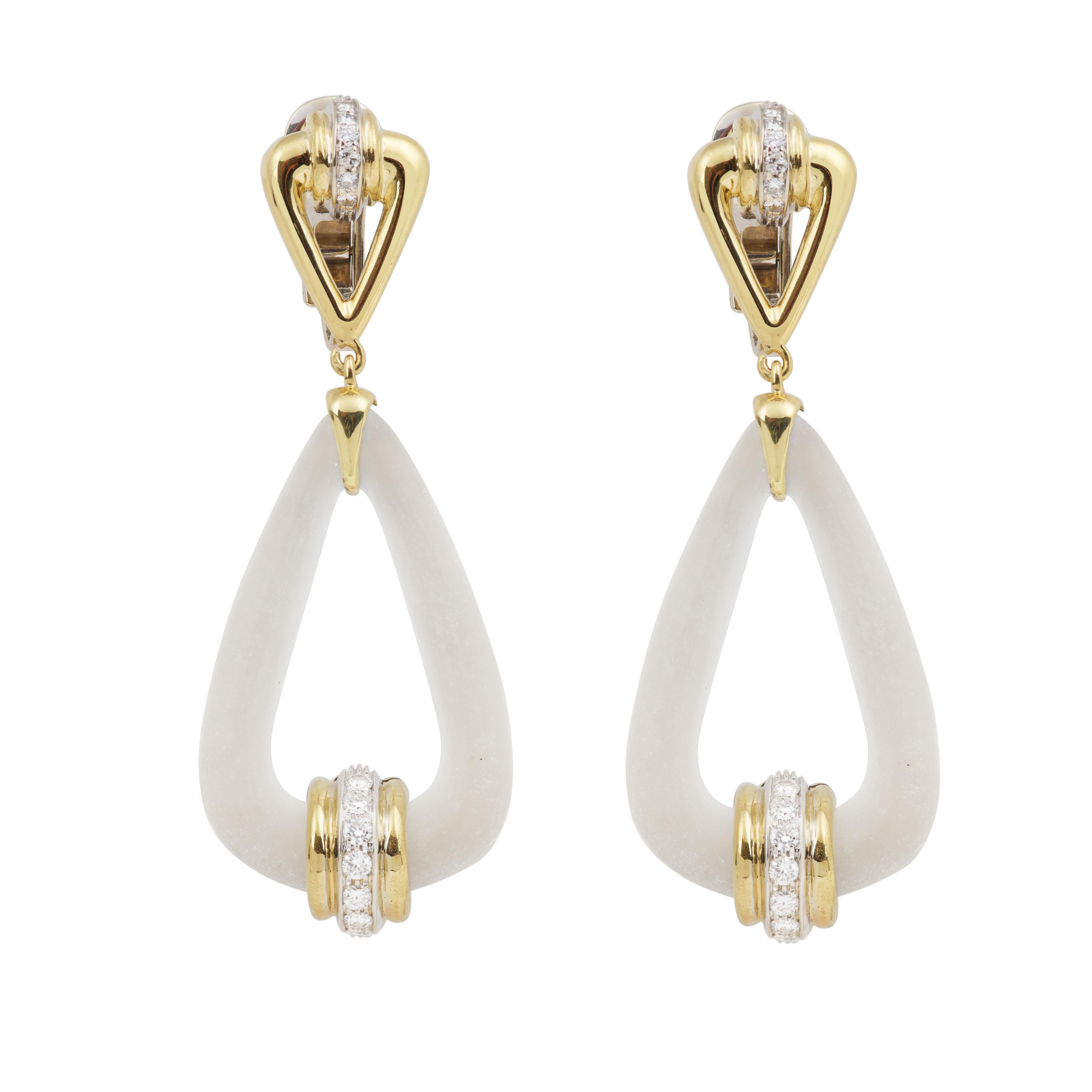 Retro Rock Crystal Diamonds 18 Carat Yellow Gold Earrings