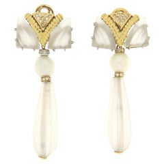 Rock Crystal Diamonds Pearls 18 Karat Yellow and White Gold Stud Earrings