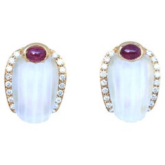Rock Crystal Diamonds Rubies Earrings 18K Gold, 1970