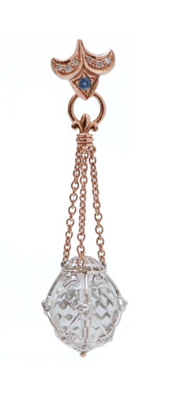 Rock Crystal, Diamonds, Sapphires, 14 Karat Rose Gold and White Gold Earrings.