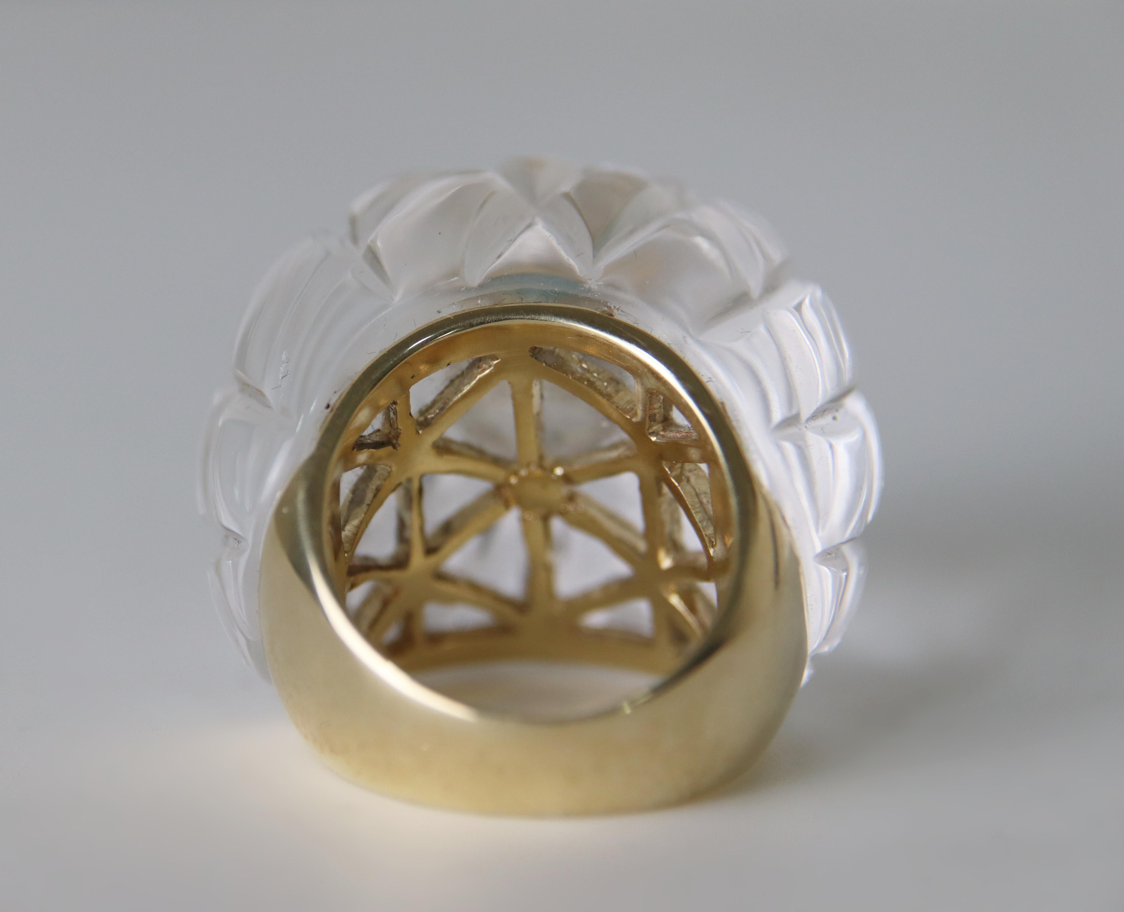 Bague de cocktail en or jaune 14 carats, cristal de roche, diamants et turquoise Pour femmes en vente