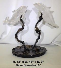 Rock Crystal Dolphins On A Modern Metal Base