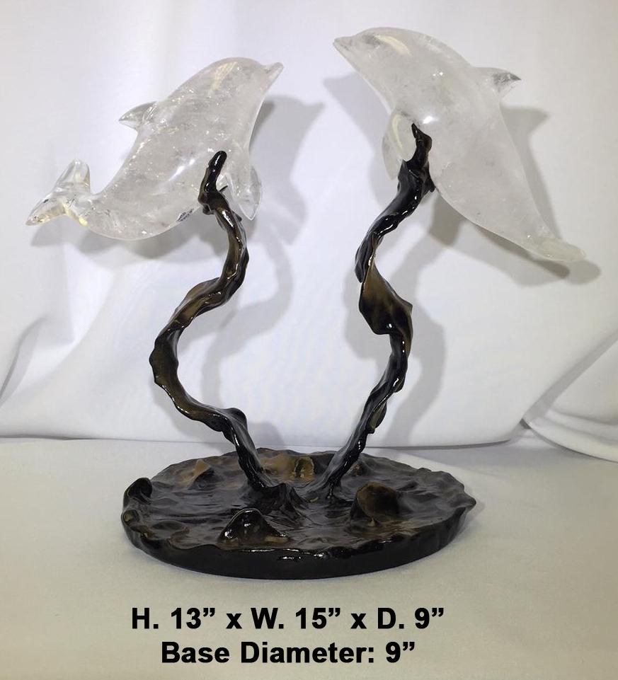 Rock Crystal Dolphins On A Modern Metal Base   For Sale 4